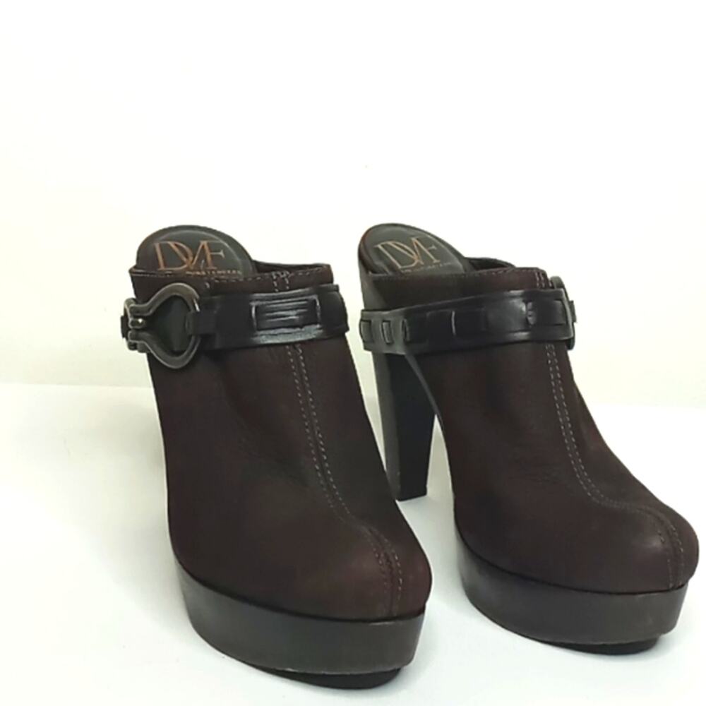 DVF Grainy Nubuck Chocolate Vachetta Platform Mules/Clogs - 8M